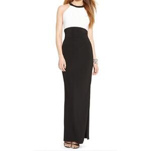 Lauren Ralph Lauren Evening Beaded Color Block Black Gray Gown Size 4